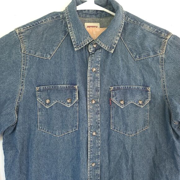VTG Levi's Red Tab Denim Long Sleeve Button Up Pearl Snap Women Sz Med western - Picture 3 of 16